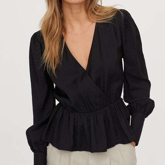 H&M Women’s Black Peplum Blouse Size 2 - Picture 1 of 11